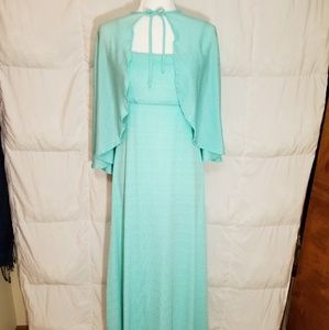 Aqua vintage dress with Cape, size small